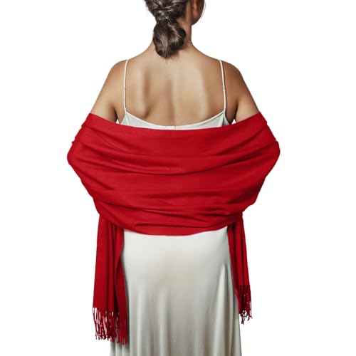 PIOYMEYA Pañuelos Chal Bufanda Mujer Pashmina Rojo Estolas Bodas Chale Fiesta Sólido Fulares Foulard Larga Cálida Invierno