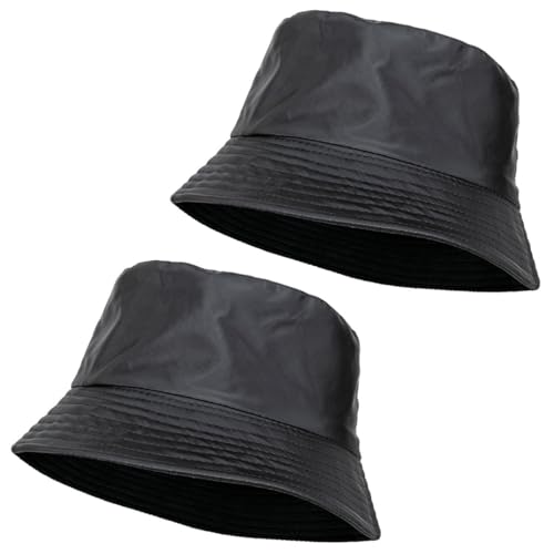 QILZO Pack 2 Gorros de Lluvia Impermeables Plegable Sombrero de Pescador Gorro para Hombres y Mujeres Gorro con Forro Interior Ideal para Senderismo, Deportes al Aire Libre, Color Negro