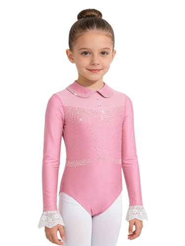 dPois Maillot De Danza Clásica para Niña Leotardo Gimnasia Ritmica Manga Larga Mono De Baile Elástico Body De Bailarina Rosa 11-12 años