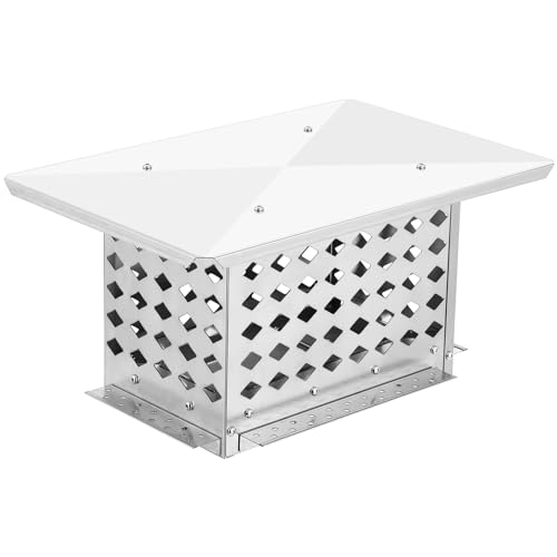 GarveeHome 304 Stainless Steel Fireplace Chimney Cover Flue Caps, 8x13 in with Adjustable Metal Strips, Screws & Gloves