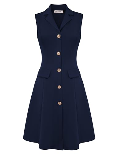 Image of GRACE KARIN Work Dresses for Women 2026 Sleeveless Button Business Midi Dress Notch Lapel V Neck Formal Office A Line Dresses