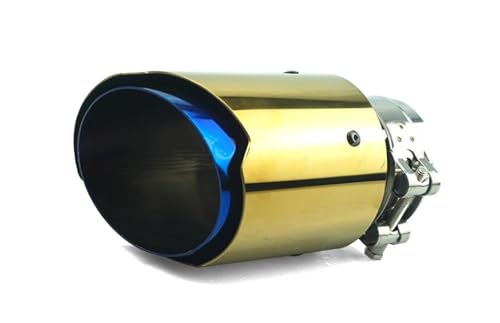 Tubo Extremo 1 Pieza De Tubo Escape Universal Azul Quemado Y Dorado Para Coche, Modificación La Boquilla Del Silenciador Tubo Escape Coche(Blue In63-Out89)