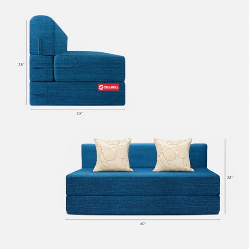 Image of CELLBELL Comfy Sofa Cum Bed 5x6 Feet | Foldable Dual Use Couch Bed with Soft Cushions, Washable Fabric Cover & Sturdy Frame | Space Saving Modern Design for Living Room, Bedroom & Guest Use (Teal)