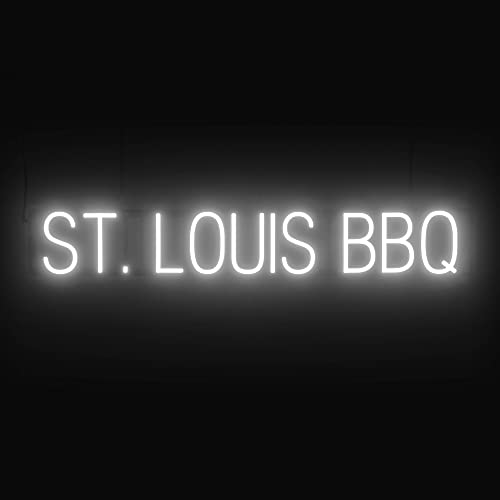 Image of SpellBrite LED Neon ST. LOUIS BBQ Sign for Business - White, 41 inch x 6 inch | Ultra-Bright Click-Together Signage for Restaurants, with Visibility from 500 Feet - 8 Animations, 6 Brightness Levels