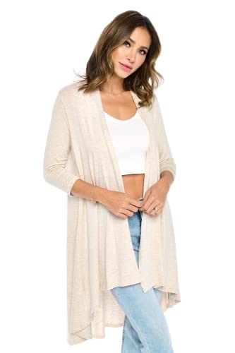 Image of Women's 3 /4 Sleeve Soft Open Front Casual Flowy Long Viscose Made from Bamboo Cardigan
