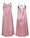 Xintianji Women's Backless Satin Silky Full Slip Midi Loose Dress with V-Neck Sexy Cami Adjustable Spaghetti Strap Lounge Wear Nightgown Dresses Fit Party Wedding Night Date Daily
