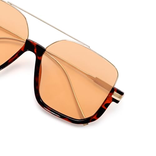 Image of GUVIVI Retro Oversized Aviator Sunglasses for Women Men Square Double Bridge Pilot Sun Glasses 70s Trendy Shades