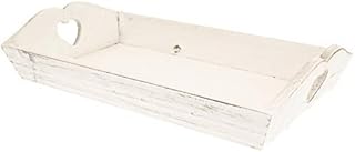 east2eden White Wash Vintage Design Wooden Serving Tray with Heart Hole Handles (Small)