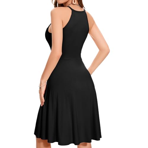 Image of JOYSHAPER Built in Bra Summer Dress Casual Beach Sundress Flowy Halter Dress with Pockets