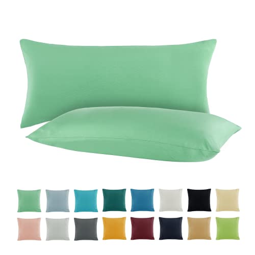 SHC by BaSaTex 2er Pack Jersey Kissenbezüge Kissenhüllen | Kopfkissenbezug aus 100% Baumwolle | 40x80 cm Kissenbezug | Farbe Jade Mint Grün