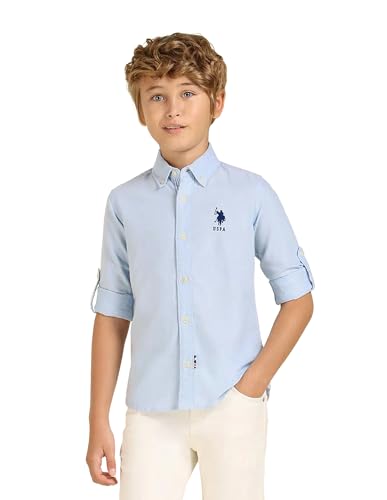 Image of U.S. Polo ASSN. Solid Cotton Shirt for Boys - Spread Collar, Long Sleeves, Regular Fit Shirt for Kids
