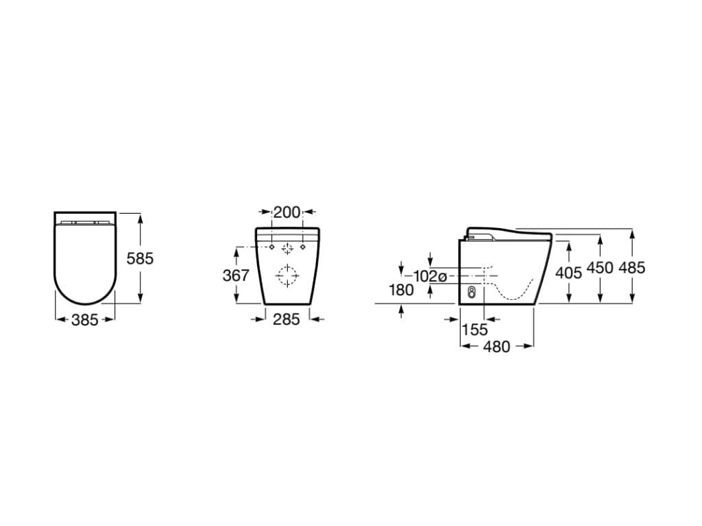 Roca,INSPIRA,In-Wash® con In-tank® - Smart toilet adosado a pared Rimless con tanque integrado. Incluye tapa y asiento. Necesita toma de red.,Blanco,385mm x 585mm x 485mm,A803095001