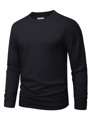 MAGNIVIT Mens Long Sleeve Shirts Cotton T-Shirt Crew Neck Midweight Tees Classic Basic Casual Tops Plain Soft Shirt Black