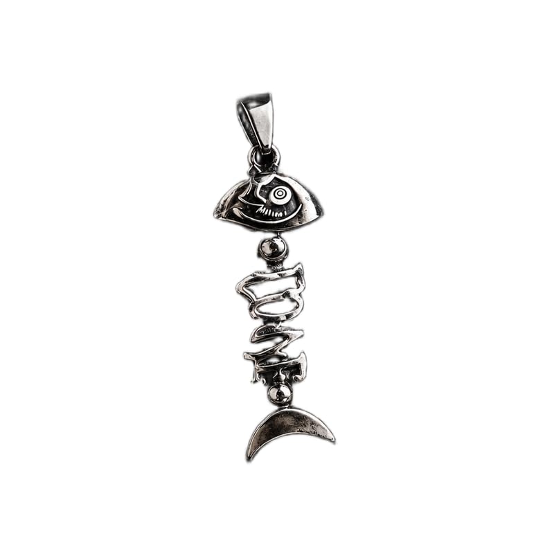 Stainless Steel Fish Bone Love Pendant Charm, Gothic Skeleton Fish Design Pendant, Vintage Punk Marine Jewelry Charm, Silver Tone 48x14 mm. RR_CSP_0135-image-48