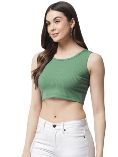 Image of POPWINGS Ribbed Pastel Green Crop Top