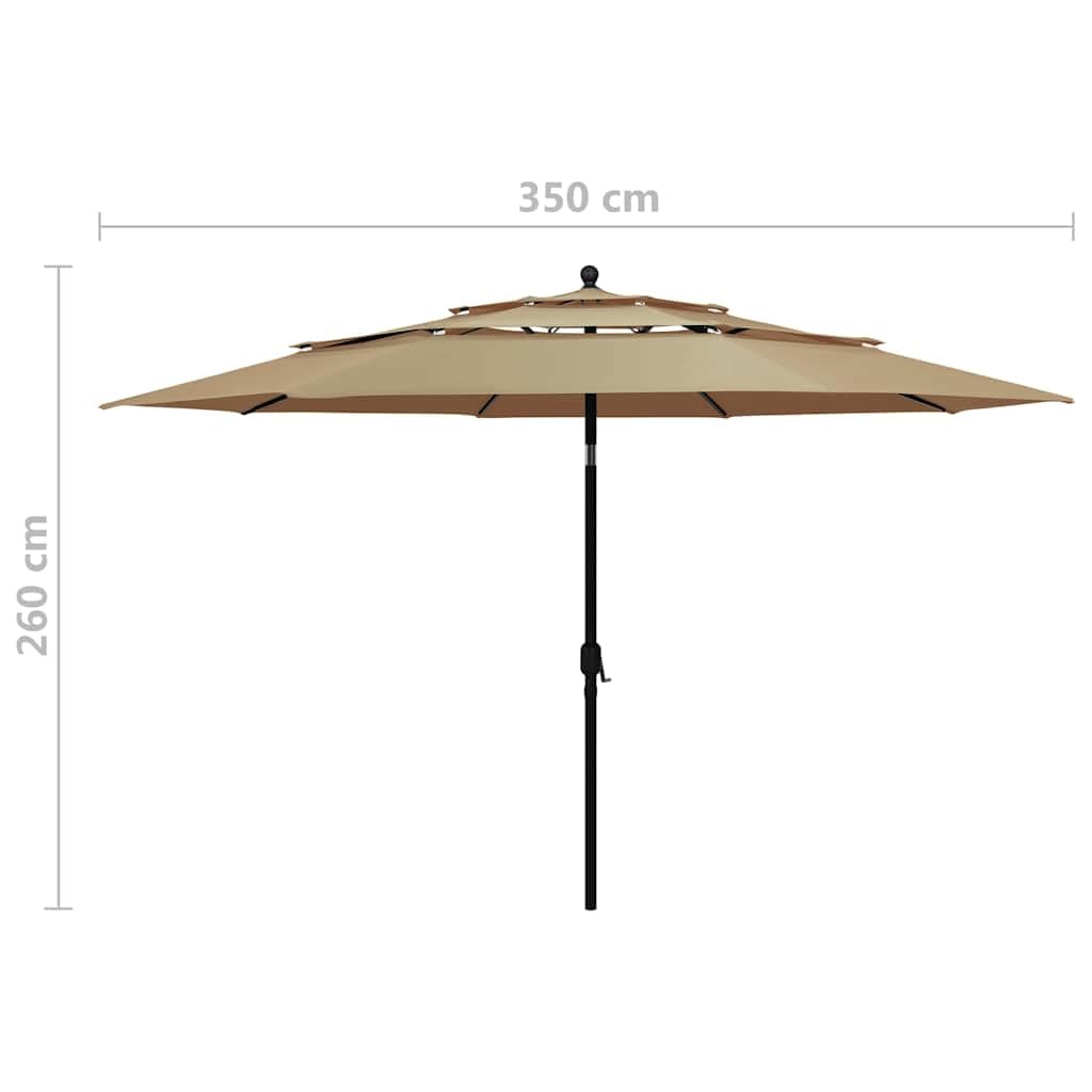 Ombrellone a Livelli con Palo in Alluminio Antracite Metri per Giardino, Patio e Balcone con Manovella, Inclinabile, Pieghevole e Supporto Antivento