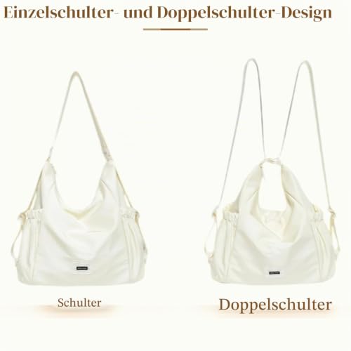 Mabecol 2-in-1 Shopper Tasche Damen, Handtasche, Henteltasche & Rucksack Mittelgroß, Wasserabweisende Umhängetasche aus Nylon, Wandelbare Tote Bag für Alltag, Uni & Reisen, Beige