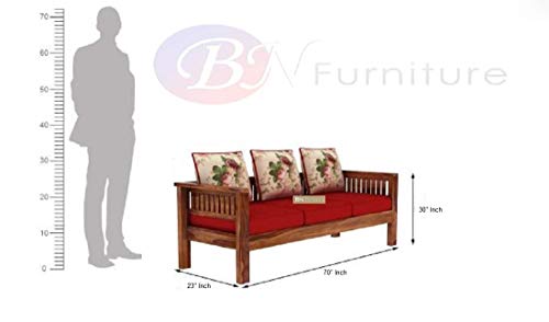 Image of BN Furniture Solid Sheesham Wood Sofa Set 6,5,3&2 Seater Cushioned Back for Living Room Stylish, Durable & Comfortable for Home, Office, Hall, Guest Room (red Cushion 3 Seater, 3 Seater)