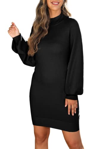 Image of GRECERELLE 2026 Womens Fall Winter Mock Neck Mini Pullover Sweater Dress | Long Sleeve Ribbed Knit Bodycon Fit for Parties Date Holidays Daily(XS-2XL)
