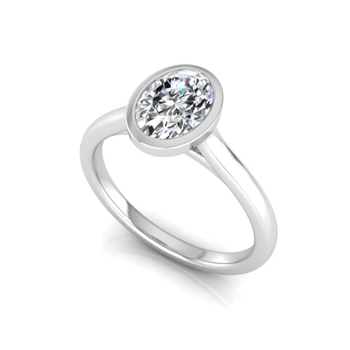 IGI Certified 1 Carat Oval Cut Lab Grown Diamond Bezel Set 14K Gold Solitaire Engagement Ring (1 Ct, D-VS1)