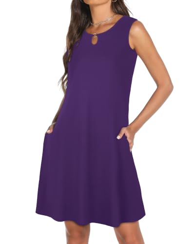 Image of Summer Dresses for Women 2026 Casual Sleeveless Sundress Floral Loose Fit Beach Cover Up with Pocket