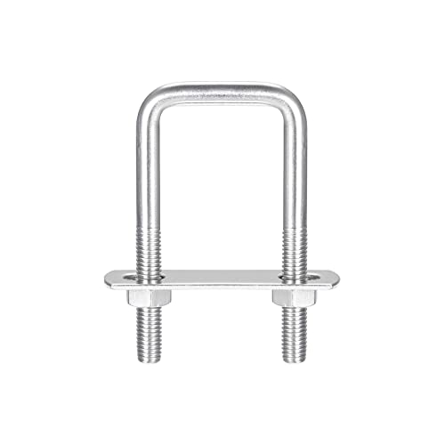 Image of uxcell Square U-Bolts, 2 Sets 37mm(1.46 inch) Inner Width 85mm Length M8 304 Stainless Steel U Clamp Bolt with Nuts and Plates, for Boat Trailer