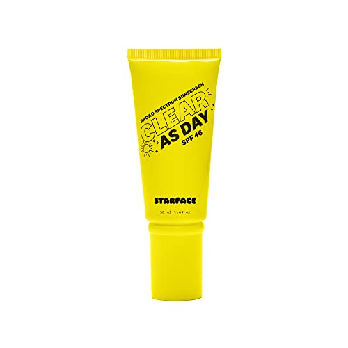 Starface Clear As Day SPF 46, Invisible Sunscreen Gel for Acne-Prone Skin, Lightweight and Non-Comedogenic, Water Resistant 80 Minutes, 1.69 oz