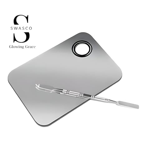 SWASCO™Cosmetic Makeup Mixing Palette with Spatula | Stainless Steel Makeup Blending Tool for Foundation, Eyeshadow & Creams Pack of 1 | Square Shaped, Perfect for Makeup Artists