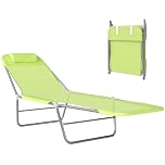 Outsunny Folding Sun Lounger for Garden, Texteline Reclining Sun Bed with 5 Position Adjustable Backrest, Headrest, Portable Garden Lounger Recliner Chair for Beach, Patio, Camp, Green
