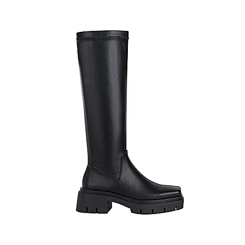 Vivianly Women's Chunky Heel Knee High Boots Zipper Square Toe Platform Booties Black Size 10 #TOP3
