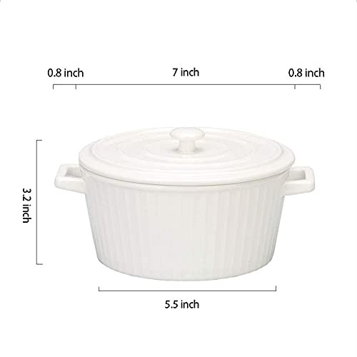37 Oz Chinese Ceramic Round Dish Casserole/Ceramic Baking Bowl for Oven Round Casserole Dish Noodle Bowl Bakeware with Handle and Lid Pink-1.1L (White 1.1L)