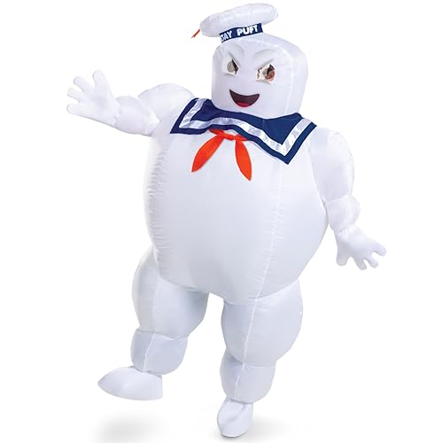 Disguise Inflatable Stay Puft Marshmallow Man Costume, Official Ghostbusters Afterlife Movie Fan Operated Blow Up Suit, One Adult Size (up to 42-46)