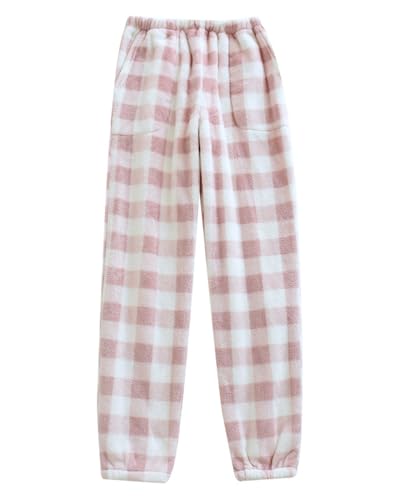 Image of codcm Womens Plaid Fluffy Pajama Pants Fuzzy Fleece Cozy Lounge Pants with Pockets Winter Warm Pj Bottoms