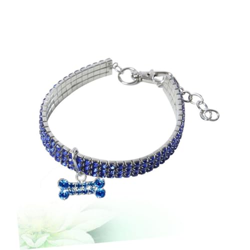NOLITOY Collar para Mascotas Elástico con Cristales Brillantes y Colgante Diseño Azul Cómodo y Decorativo para Perros y Gatos