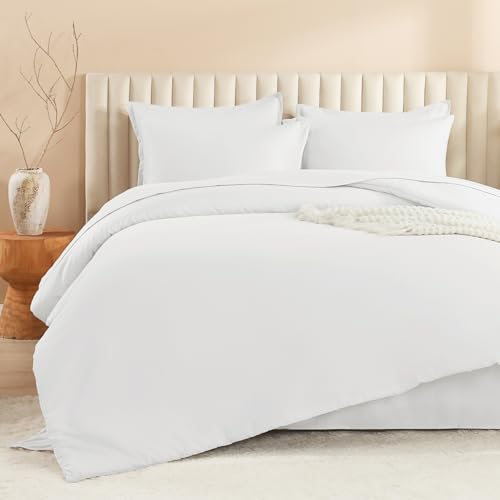 Image of Litanika Comforter Queen Size Set White - 7 Pieces Bed in a Bag Queen Bedding Comforter Sets, Plain Lightweight Bed Set with Comforter, Sheets, Pillowcases & Shams