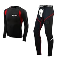 VPRO Eishockey - Schnelltrocknenanzug - langärmliges Oberteil und Hose,Erwachsene-Schnelltrockenhose Sport-Schrittschutzhose Spezial-T (Heranwachsende(JR), Rot, L)