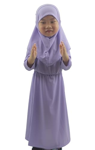 Girls Kids 2 Pcs Muslim Abaya Prayer Dress with Hijab Islamic Headscarf for Girl Robe Ramadan Eid Clothes
