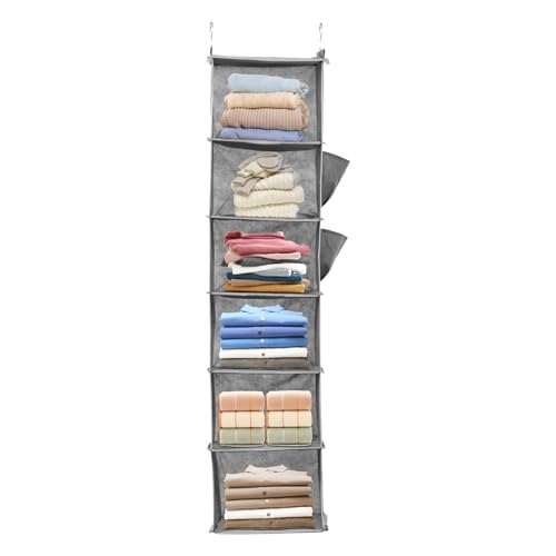 Organizador colgante, 5/6 compartimentos, organizador de armario con 2 bolsillos laterales y 2 ganchos, plegable y ahorra espacio, almacenamiento colgante para ropa y accesorios (piso sexto)