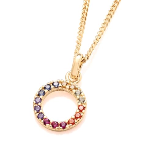 Old English Jewellers 9ct Yellow Gold Silver Rainbow CZ Circle of Life Pendant Necklace + 16 18 20 inch Chain (20)