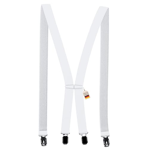 Zukunftsenkel Braces 4 Strong Clips X-Shape 2.5 cm Wide Men's Women's Ski Trousers Work Trousers Adjustable and Elastic Carnival H-Shape, White, schmal
