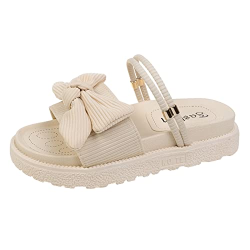 Woaikeyu Flache Damen-Sandalen, Schleife, lässig, offene Zehen, römische...