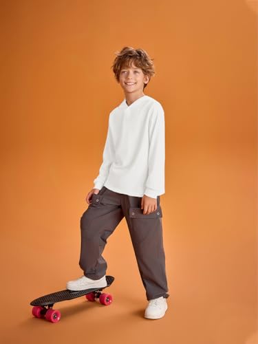 Haloumoning Jungen Kapuzenpullover Langarm Einfarbig Hoodie Kinder Regular Fit Basic Hooded Sweatshirt 5-14 Jahre, Weiß, 13-14 Jahre