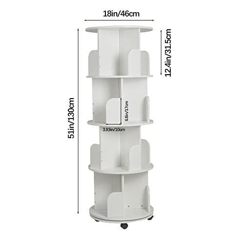 Ybaymy 4 Tier Rotating Bookshelf, 360°Rotating Stackable Shelves Floor-Standing Storage Display Rack Used In Bedrooms Living Rooms Study Office (51"X18") #TOP2