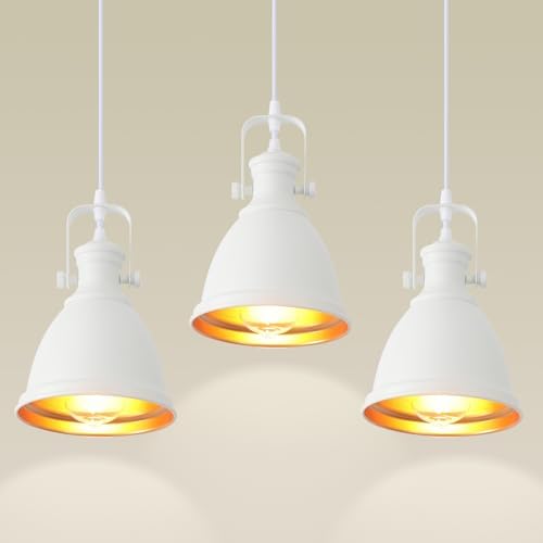 White Pendant Lights Kitchen Island 3 Pack, Vintage Pendant Light, 6.5'' Farmhouse Pendant Light Fixtures, Adjustable Height, Pendant Lighting for Dining Room, Living Room, Sink, Bar