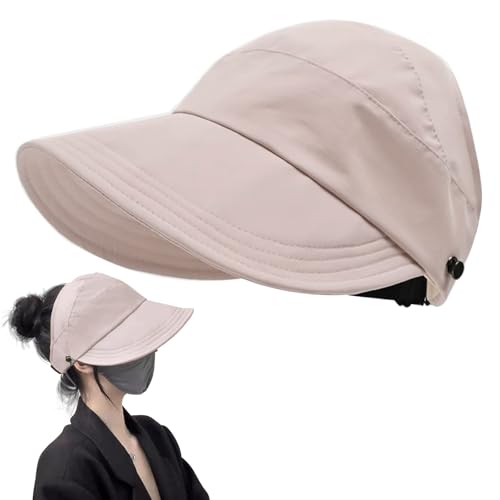 KHDULQ Chapeau Femme Soleil Pliable, Casquette Anti UV, Casquette Visiere Femme, Idéal pour Les Activités de Plein air, Voyage, Plage (Blanc Cassé) (Rose)