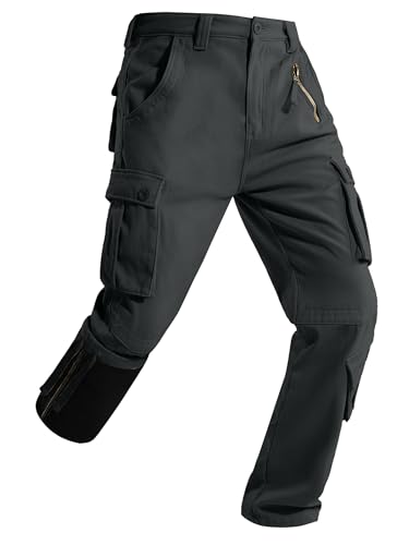 Yevtzl Men's Fleece Lined Hiking Cargo Pants, Snow Ski Winter Insulated Work Pants Mens Tactical Pant for Camping Safari with Pocket (US, Numeric, 30, Regular, Regular, Black Grey)