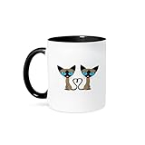 3dRose Janna Salak Designs Cats - Siamese Cat Tail Heart - 11oz Two-Tone Black Mug (mug_110726_4)