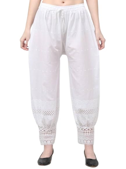 Pure Cotton Afghani Chikankari Plazzoo Pant for Women – Ankle Length Designer Lace Embroidered Bottom – Ethnic Casual Wear Trousers for Daily-picture-26