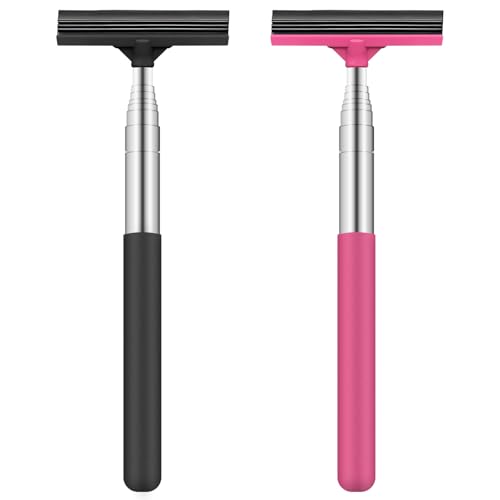 2 PCS Car Wing Mirror Squeegee– Retractable Car Window Squeegee,Foldable Portable Cleaning Tool for Car Windows, Windshields, and Shower Doors(Black/Pink)