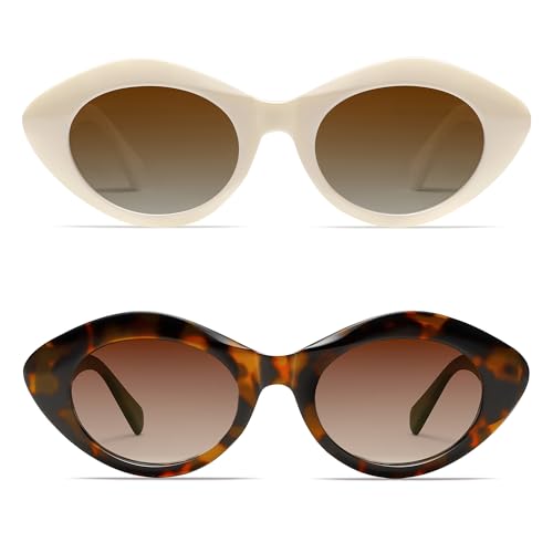 Image of VANLINKER Polarized Trendy Thick Oval Round Sunglasses for Women Retro Shades VL9825